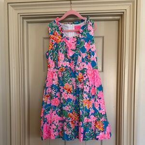 Lilly Pulitzer Girls Floral Pink and Blue Dress